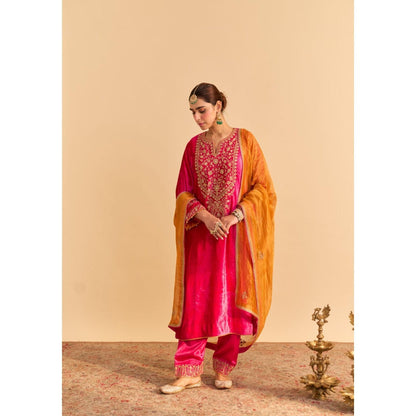 Sheetal Batra Fareeha Pink Velvet Embroidered Kurta With Salwar and Dupatta