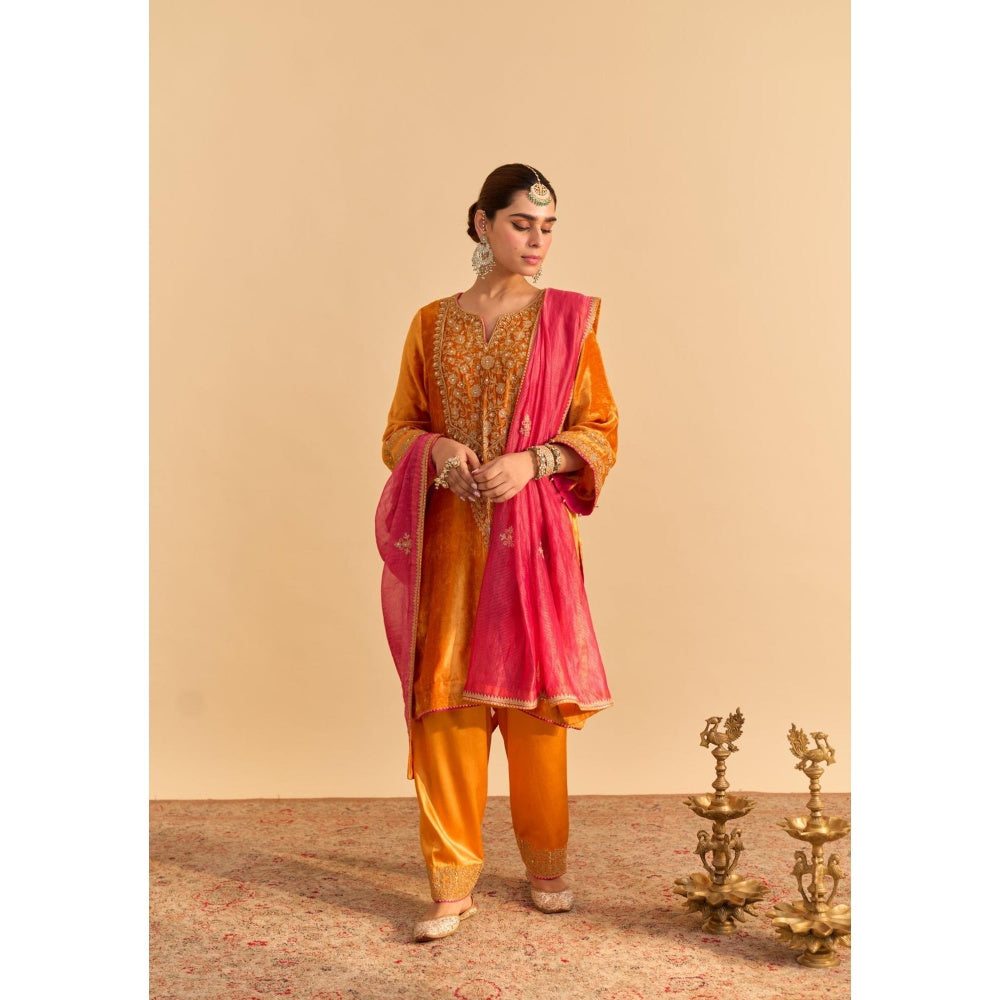 Sheetal Batra Fareeha Orange Velvet Embroidered Kurta With Salwar and Dupatta