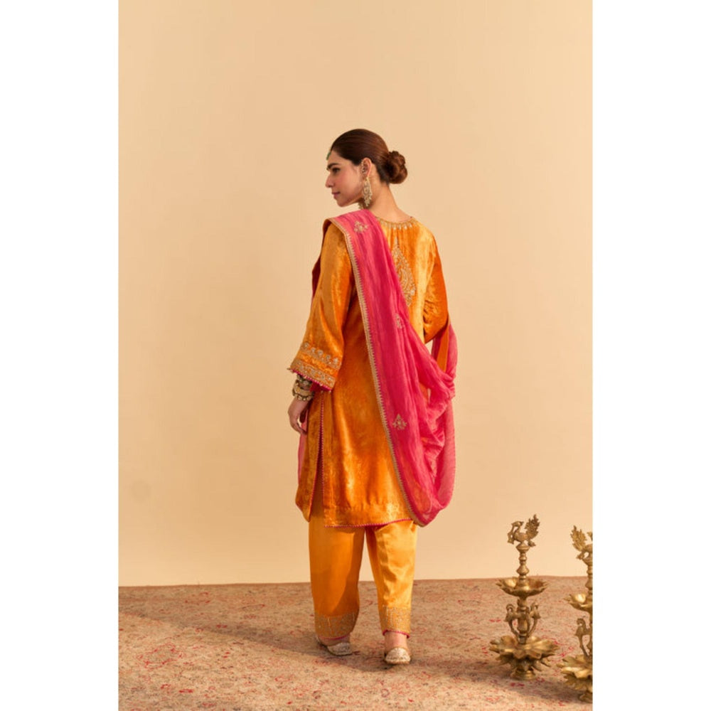 Sheetal Batra Fareeha Orange Velvet Embroidered Kurta With Salwar and Dupatta