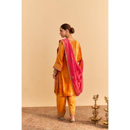 Sheetal Batra Fareeha Orange Velvet Embroidered Kurta With Salwar and Dupatta