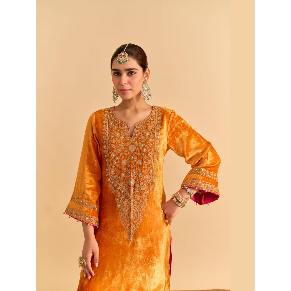 Sheetal Batra Fareeha Orange Velvet Embroidered Kurta With Salwar and Dupatta