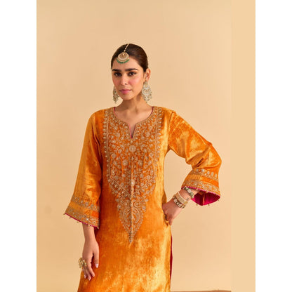 Sheetal Batra Fareeha Orange Velvet Embroidered Kurta With Salwar and Dupatta