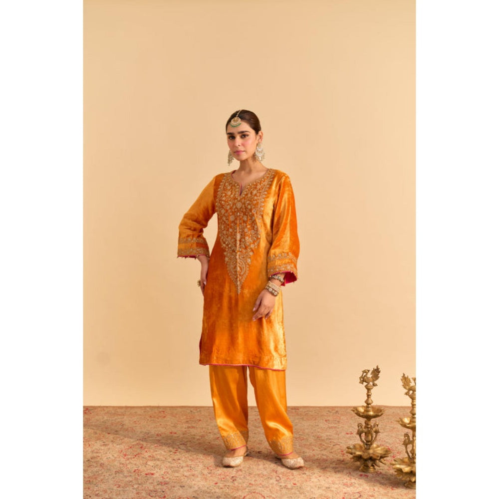 Sheetal Batra Fareeha Orange Velvet Embroidered Kurta With Salwar