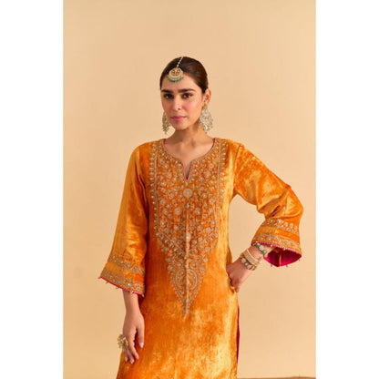 Sheetal Batra Fareeha Orange Velvet Embroidered Kurta With Salwar