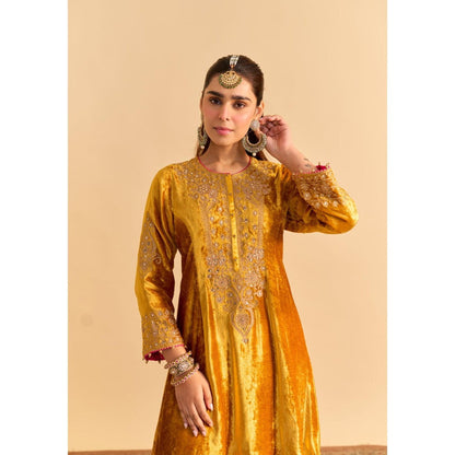 Sheetal Batra Laiba Mustard Embroidered Kurta With Dhoti and Dupatta