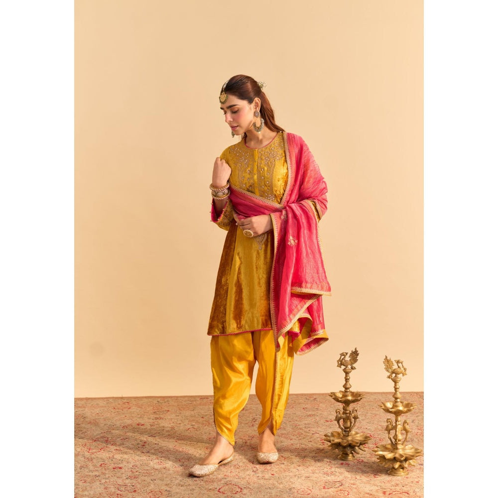 Sheetal Batra Laiba Mustard Embroidered Kurta With Dhoti and Dupatta