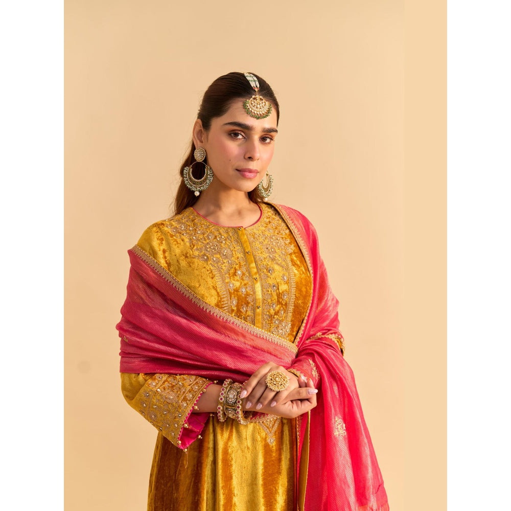 Sheetal Batra Laiba Mustard Embroidered Kurta With Dhoti and Dupatta