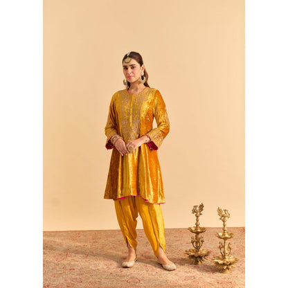 Sheetal Batra Laiba Mustard Embroidered Kurta With Dhoti