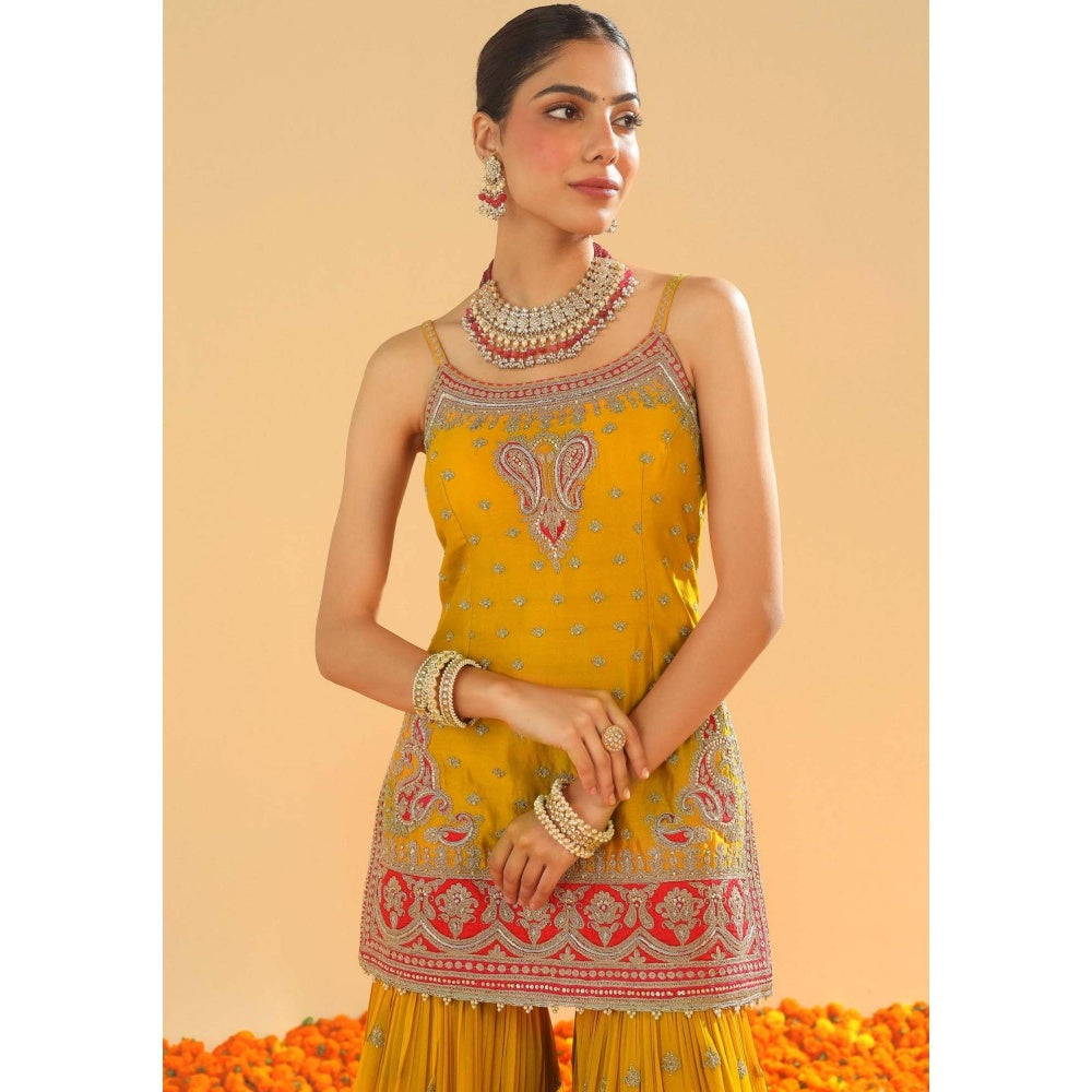 Sheetal Batra Mustard Embroidered Kurta With Gharara and Dupatta