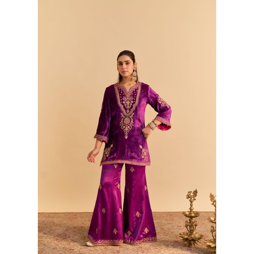 Sheetal Batra Nooren Purple Embroidered Kurta With Sharara and Dupatta
