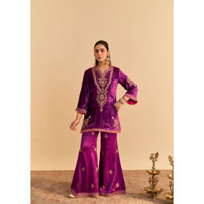 Sheetal Batra Nooren Purple Embroidered Kurta With Sharara and Dupatta