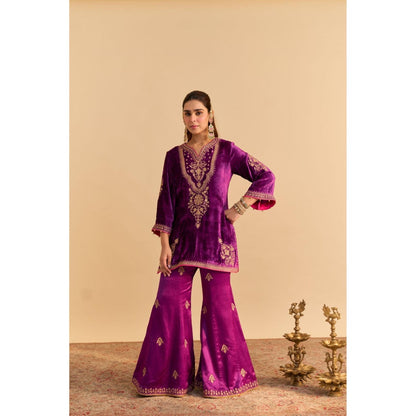 Sheetal Batra Nooren Purple Embroidered Kurta With Sharara and Dupatta