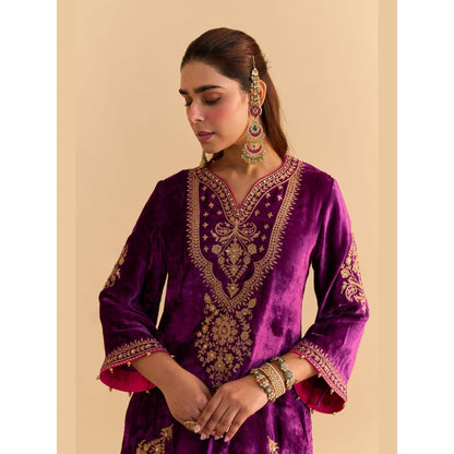 Sheetal Batra Nooren Purple Embroidered Kurta With Sharara and Dupatta