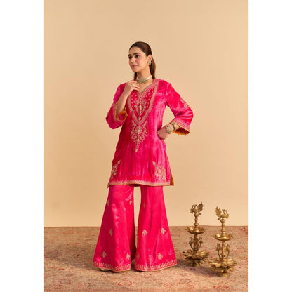 Sheetal Batra Nooren Pink Velvet Embroidered Kurta With Sharara