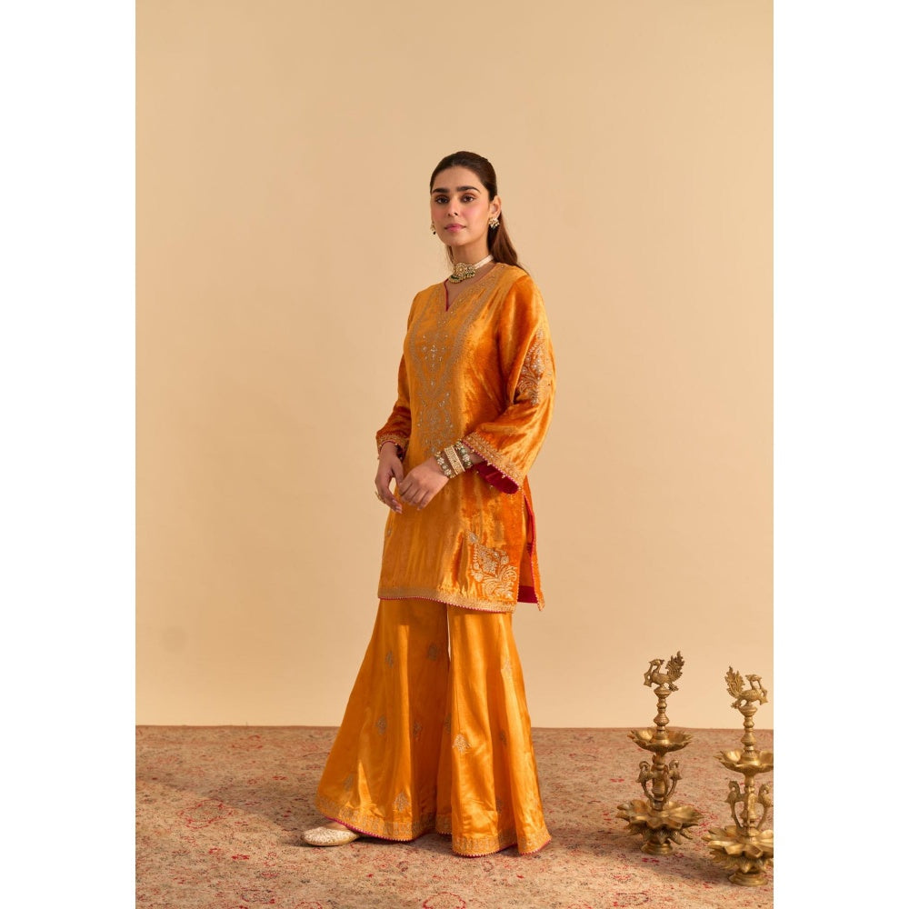 Sheetal Batra Nooren Orange Embroidered Kurta With Palazzo and Dupatta