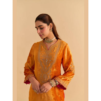 Sheetal Batra Nooren Orange Embroidered Kurta With Palazzo and Dupatta