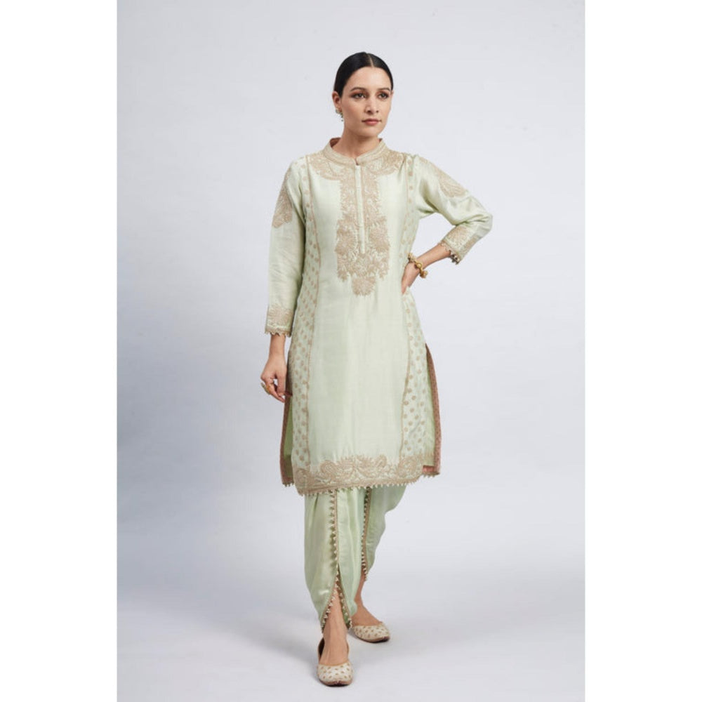 Sheetal Batra Aabish Mint Green Tilla Embroidered Kurta with Dhoti Pant