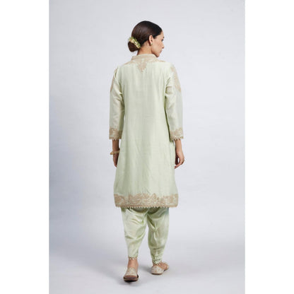 Sheetal Batra Aabish Mint Green Tilla Embroidered Kurta with Dhoti Pant