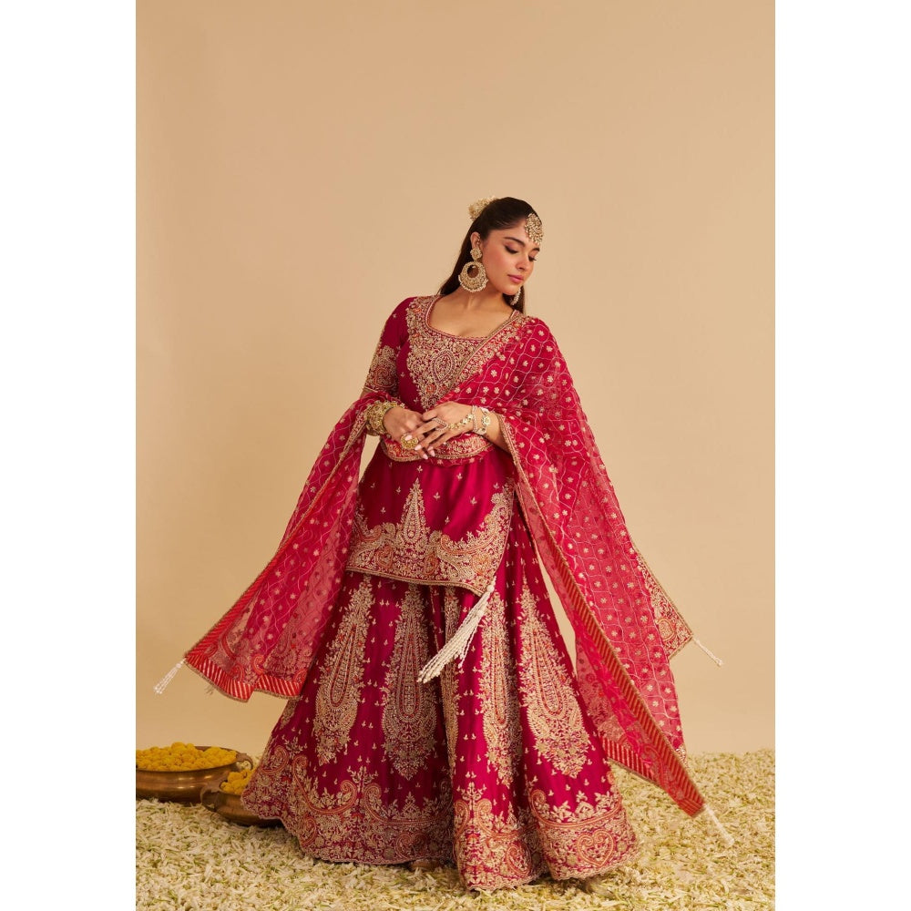 Sheetal Batra Alina Dabka Zardozi Embroidered Silk Hotpink Kurta with Sharara and Dupatta