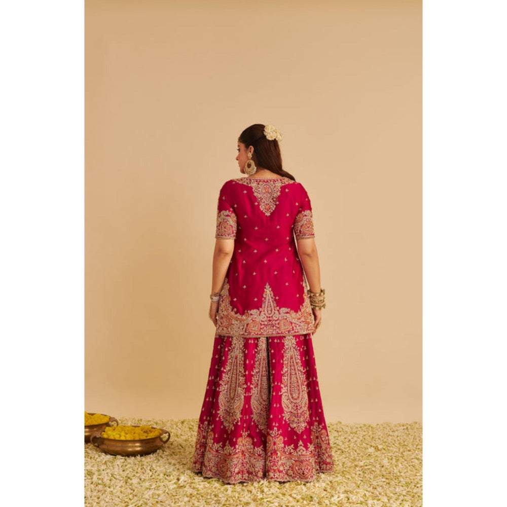 Sheetal Batra Alina Dabka Zardozi Embroidered Silk Hotpink Kurta with Sharara and Dupatta