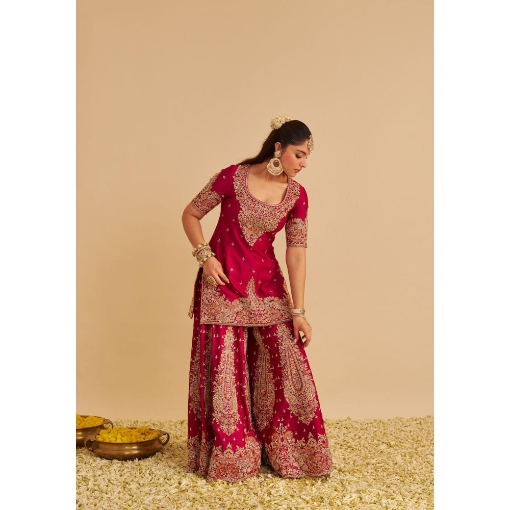 Sheetal Batra Alina Dabka Zardozi Embroidered Silk Hotpink Kurta with Sharara and Dupatta
