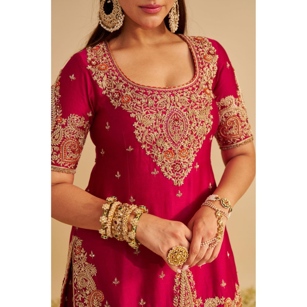 Sheetal Batra Alina Dabka Zardozi Embroidered Silk Hotpink Kurta with Sharara and Dupatta
