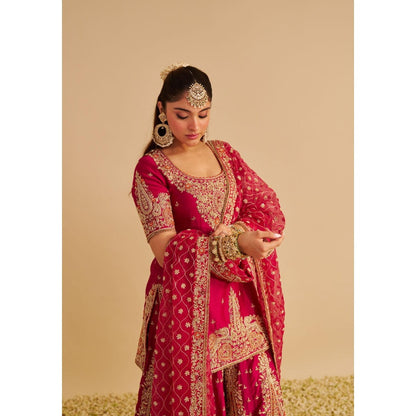 Sheetal Batra Alina Dabka Zardozi Embroidered Silk Hotpink Kurta with Sharara and Dupatta