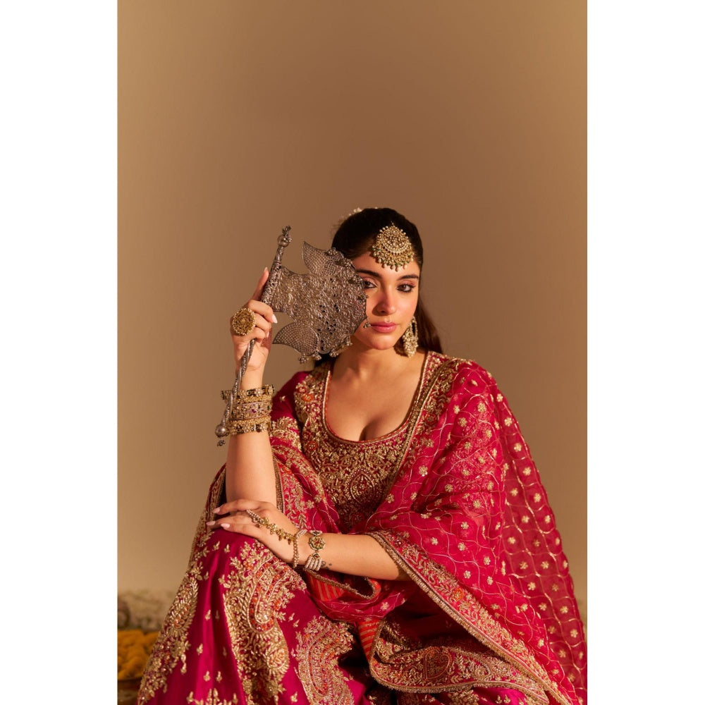 Sheetal Batra Alina Dabka Zardozi Embroidered Silk Hotpink Kurta with Sharara and Dupatta