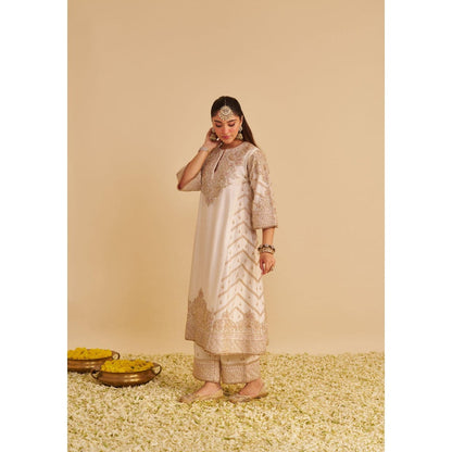 Sheetal Batra Aqsha Dabka Zardozi Embroidered Banarasi Kurta with Palazzo & Dupatta