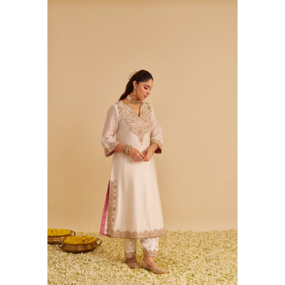 Sheetal Batra Areefa Dabka Zardozi Embroidered Rich Banarasi Daisy Ivory Kurta with Salwar