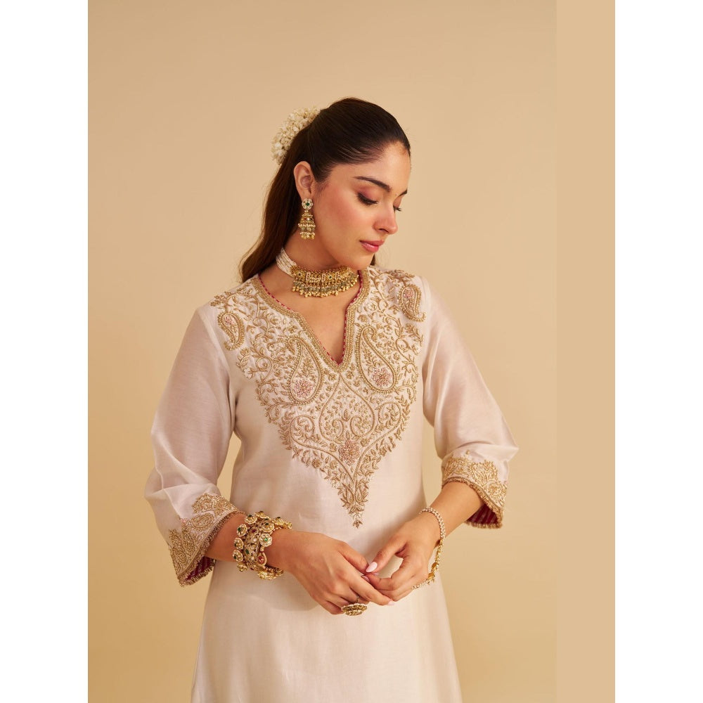 Sheetal Batra Areefa Dabka Zardozi Embroidered Rich Banarasi Daisy Ivory Kurta with Salwar
