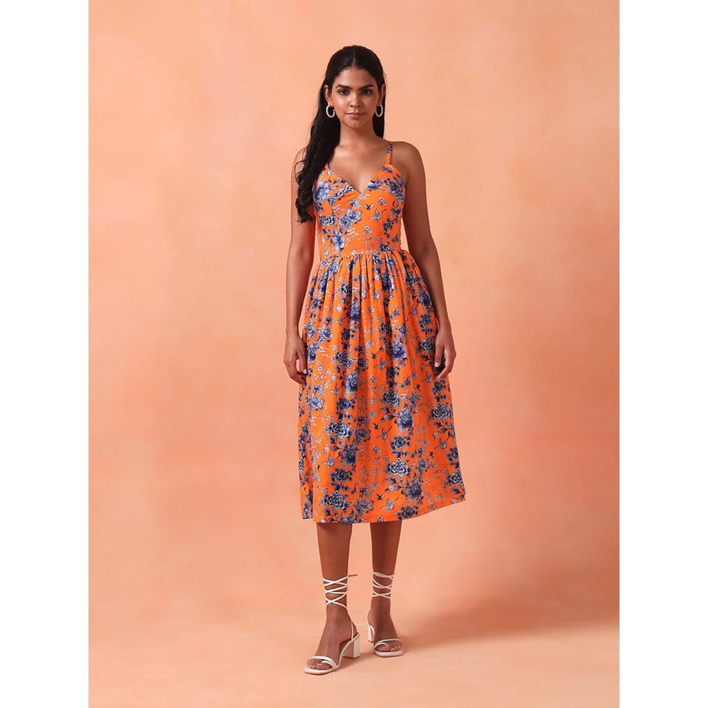 Shetab Kazmi Orange Tangerine Midi Sun Dress