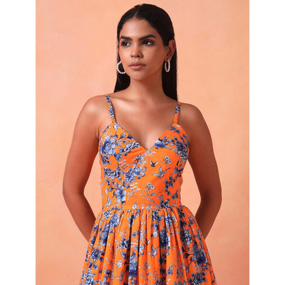 Shetab Kazmi Orange Tangerine Midi Sun Dress