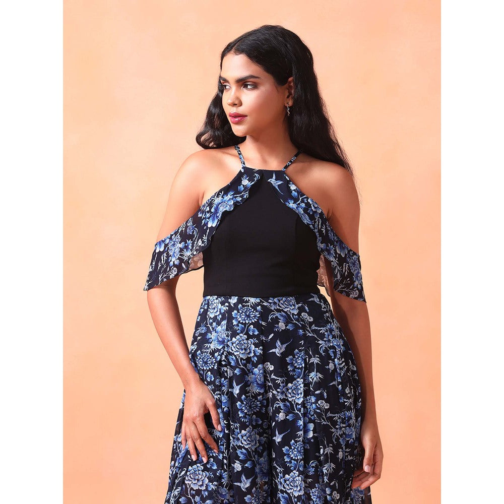 Shetab Kazmi Navy Blue Midnight Garden Jumpsuit