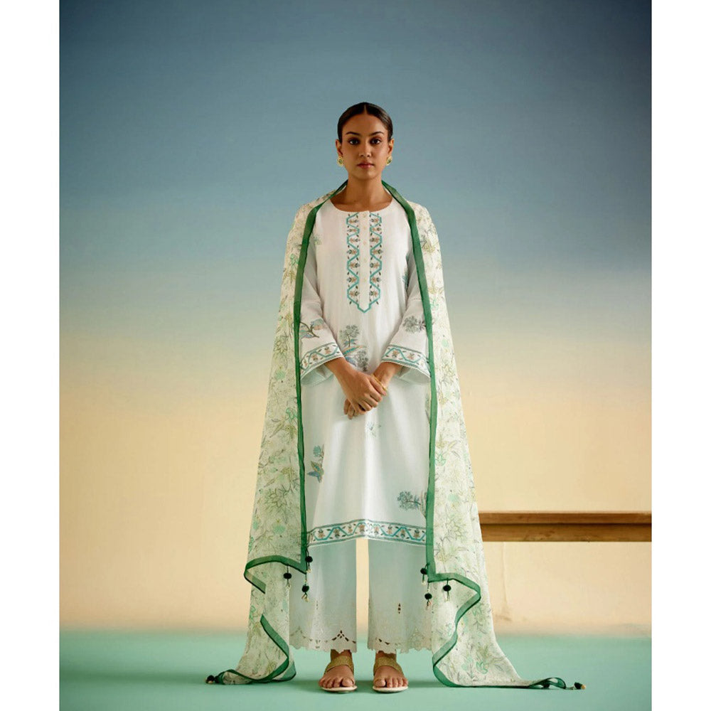 Shetab Kazmi White Meadow Kurta with Palazzo and Dupatta (Set of 3)