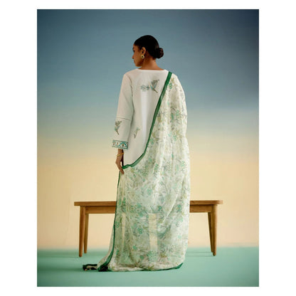 Shetab Kazmi White Meadow Kurta with Palazzo and Dupatta (Set of 3)