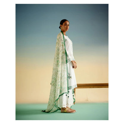 Shetab Kazmi White Meadow Kurta with Palazzo and Dupatta (Set of 3)