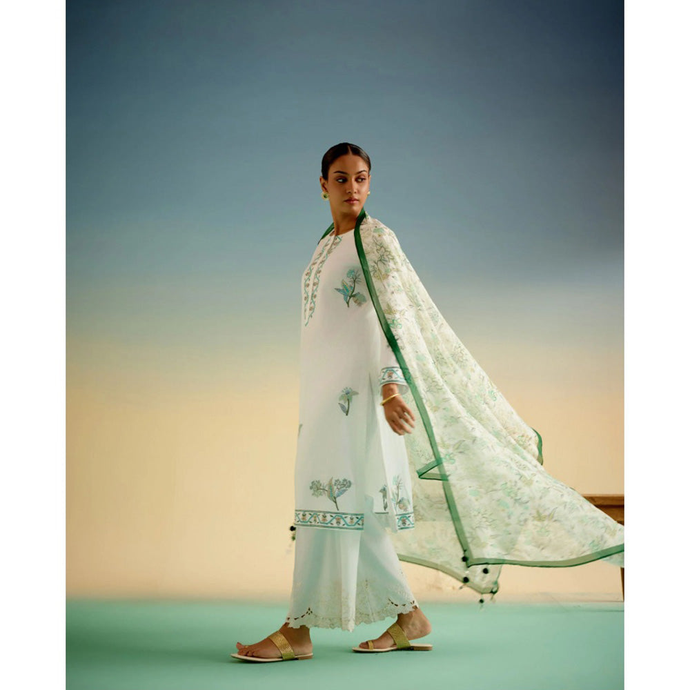 Shetab Kazmi White Meadow Kurta with Palazzo and Dupatta (Set of 3)