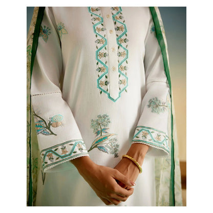 Shetab Kazmi White Meadow Kurta with Palazzo and Dupatta (Set of 3)