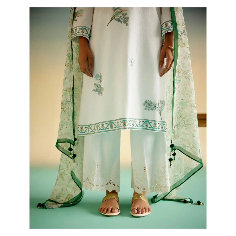 Shetab Kazmi White Meadow Kurta with Palazzo and Dupatta (Set of 3)
