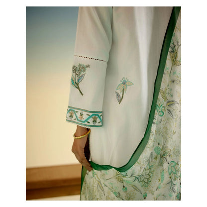 Shetab Kazmi White Meadow Kurta with Palazzo and Dupatta (Set of 3)