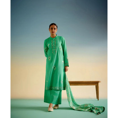 Shetab Kazmi Green Daisy Kurta with Palazzo and Dupatta (Set of 3)