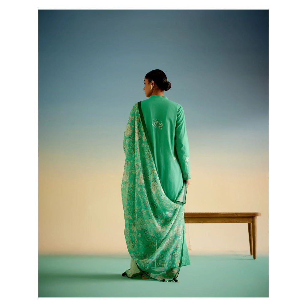 Shetab Kazmi Green Daisy Kurta with Palazzo and Dupatta (Set of 3)