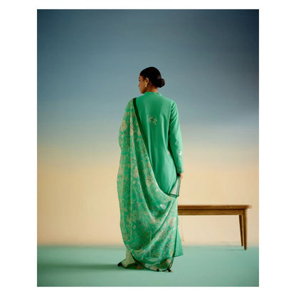 Shetab Kazmi Green Daisy Kurta with Palazzo and Dupatta (Set of 3)