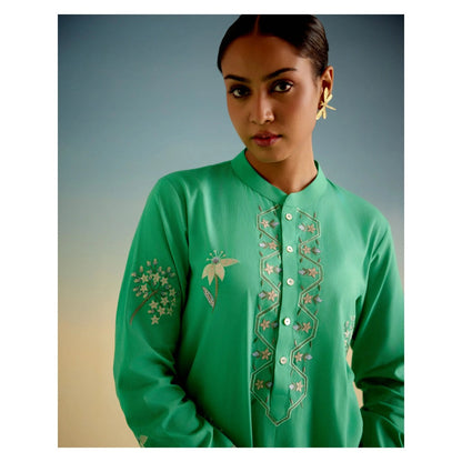 Shetab Kazmi Green Daisy Kurta with Palazzo and Dupatta (Set of 3)
