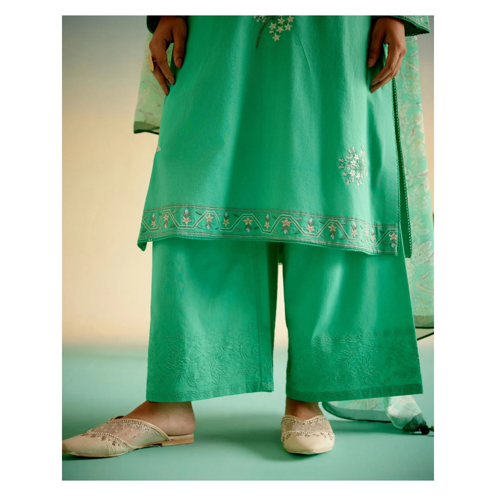 Shetab Kazmi Green Daisy Kurta with Palazzo and Dupatta (Set of 3)