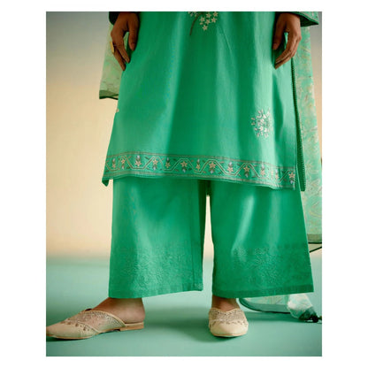 Shetab Kazmi Green Daisy Kurta with Palazzo and Dupatta (Set of 3)