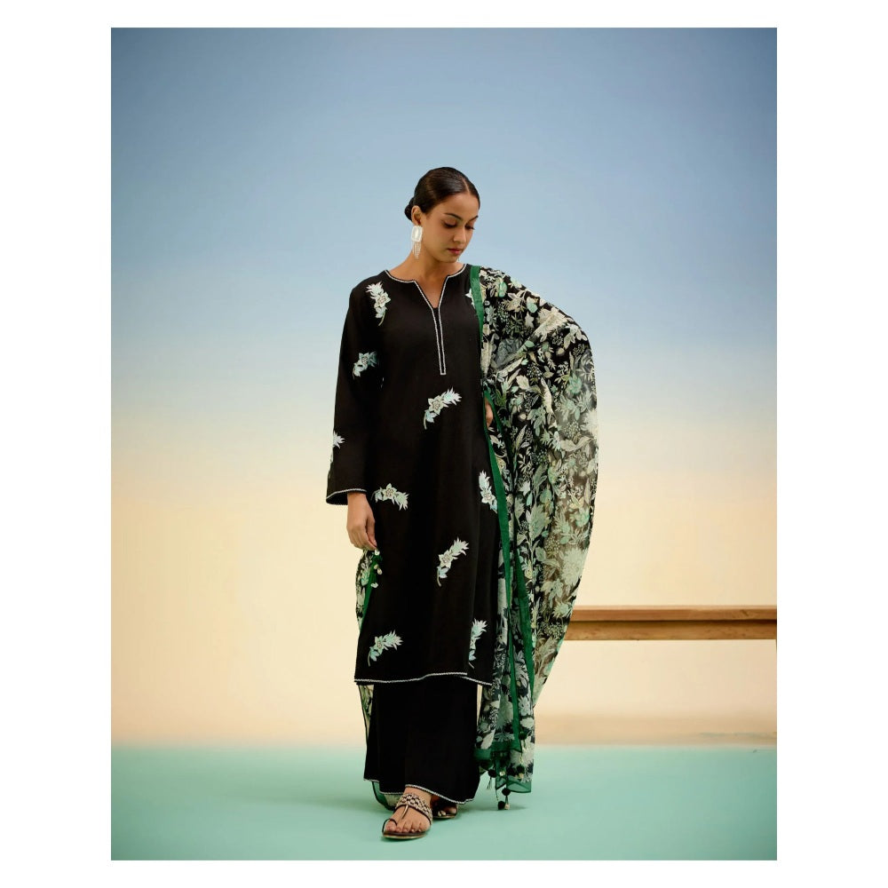 Shetab Kazmi Fleur Black Kurta with Palazzo and Dupatta (Set of 3)