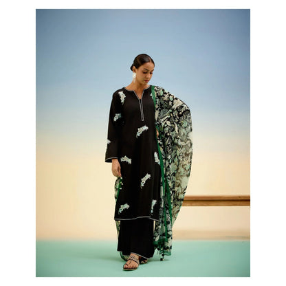 Shetab Kazmi Fleur Black Kurta with Palazzo and Dupatta (Set of 3)