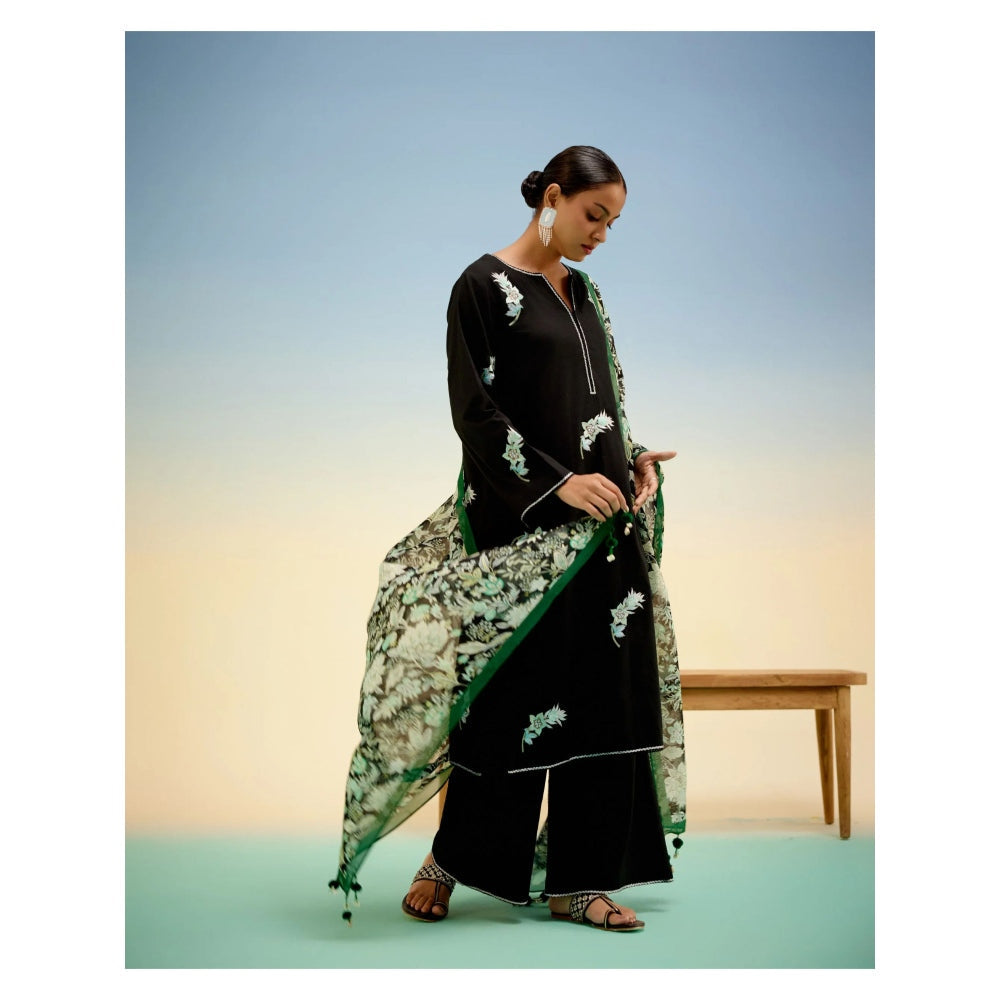 Shetab Kazmi Fleur Black Kurta with Palazzo and Dupatta (Set of 3)